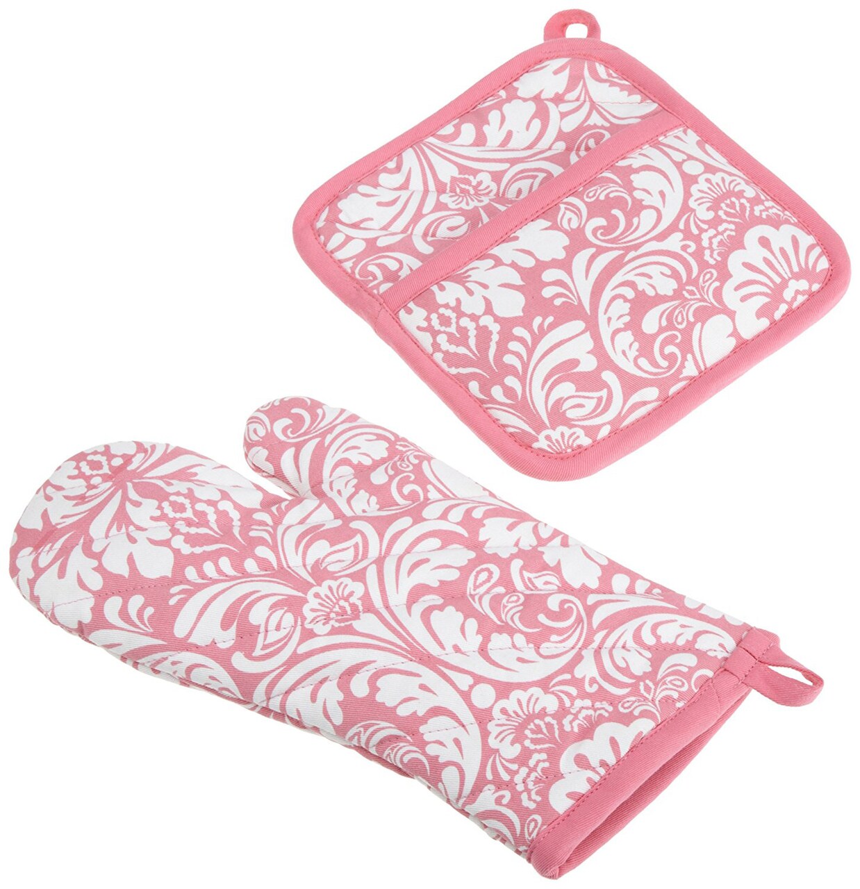 Contemporary Home Living Pink Lattice Oven Mitt and Potholder Set 9"